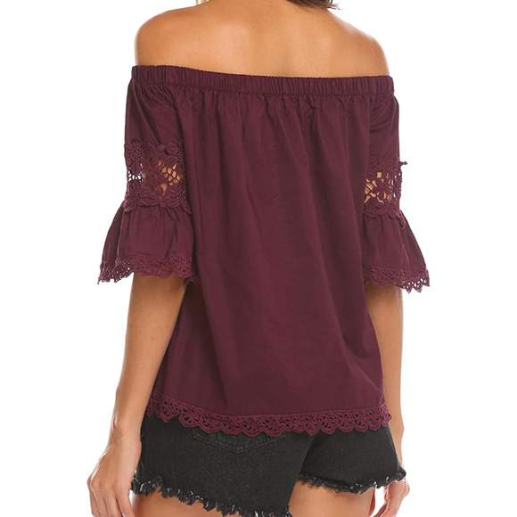 Off the shoulder burgundy top with lace detail - Picture 9 of 9